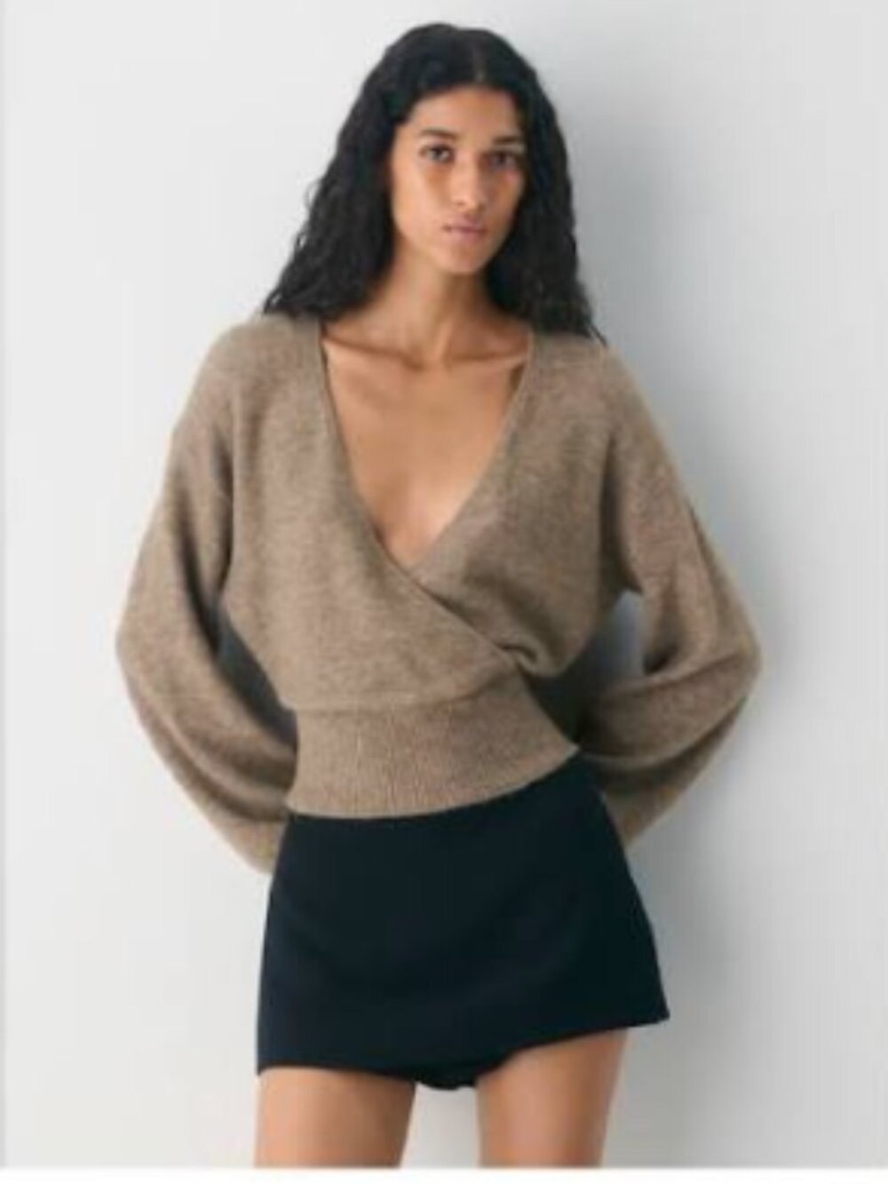 NWT Aritzia Wilfred SoftSpoke Dear Wrap Sweater Heather Nomad Taupe